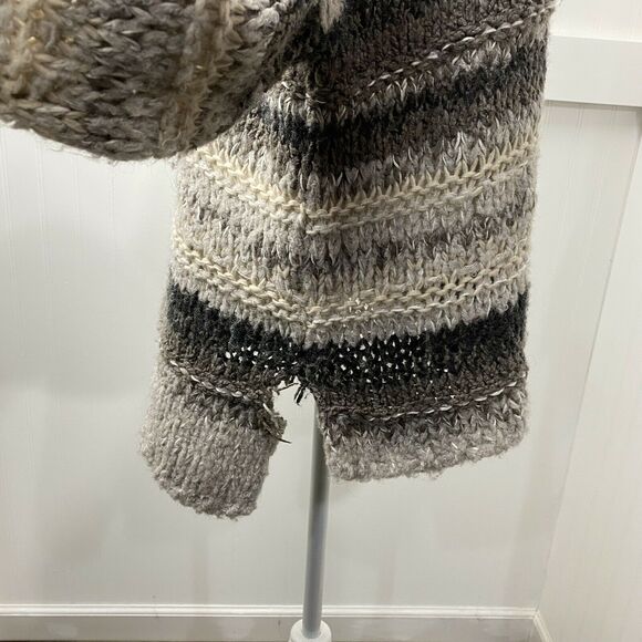 Free People Chunky Knit Oversized Sweater Sz XS Brown Beige Slouchy Boho Top - Picture 5 of 12